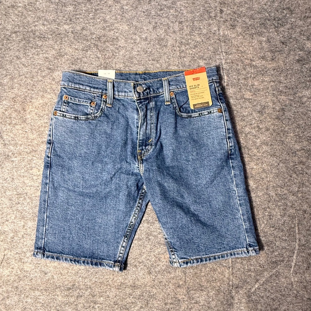 Levi's 412 Slim Shorts Mens 30 Blue Stretch Denim Above Knee Jean Shorts NWT